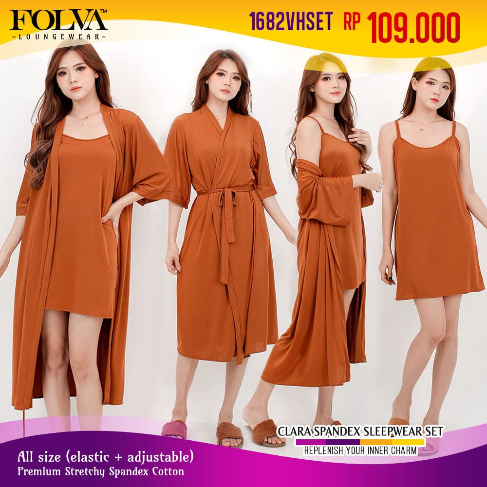 FOLVA Kimono set Tanktop Dress Wanita Baju Tidur spandex 1682VHSET