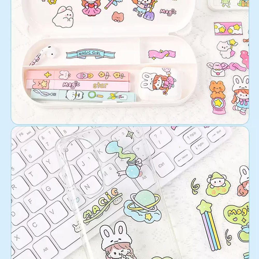 STIKER KARAKTER 100 PCS - VIRAL 1 BOX SET CUTE ESTETIK MOTIF KARTUN KOREA LUCU TRANSPARAN RANDOM