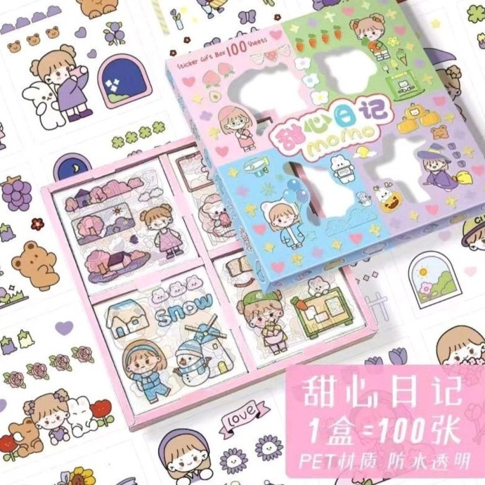 BELLA - RAINBOW STIKER MOMO ANNE MIX SET 2D VIRAL STIKER ANTI AIR  AESTHETIC  MOMO ( ISI 100pcs) 4 WARNA