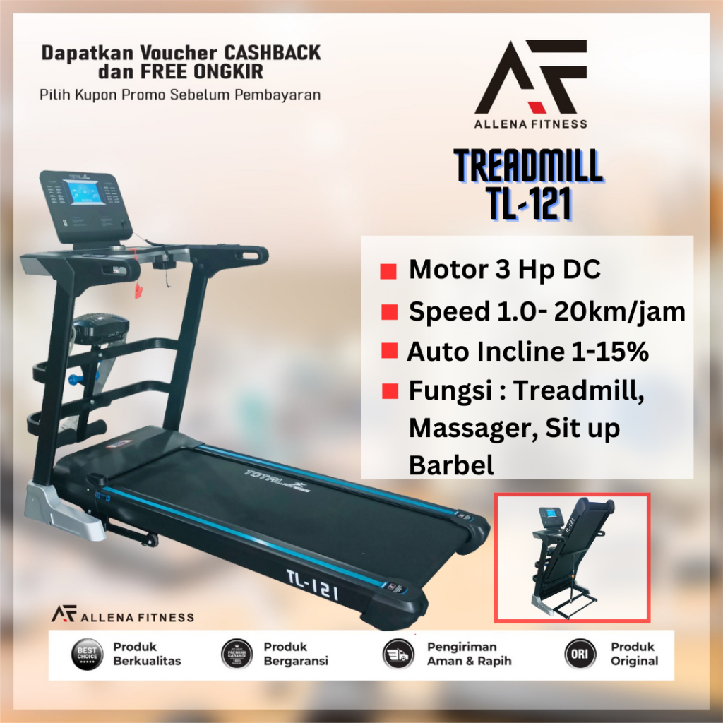 alat olahraga treadmill elektrik TL 121 Total Fitnes pengecil perut