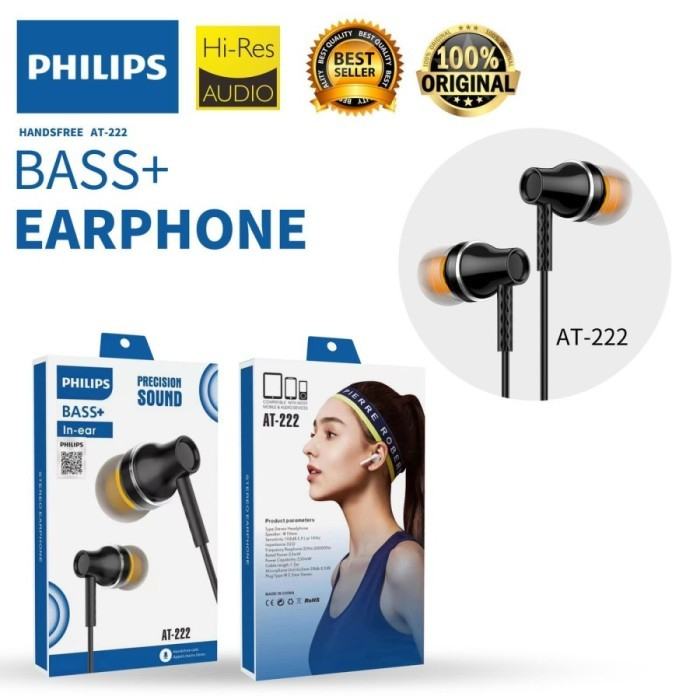 HEADSET HANDSFREE PHILIPS AT-222 AT-227 EARPHONE AT BASS AT222 AT227