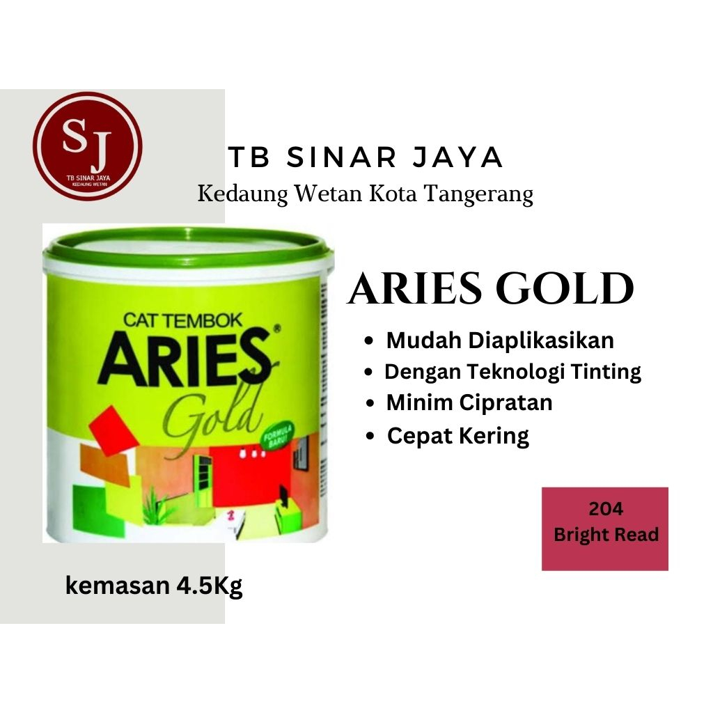 Aries Gold Galon 4.5kg Cat Tembok Dinding Plafon Interior - 204 Bright Red