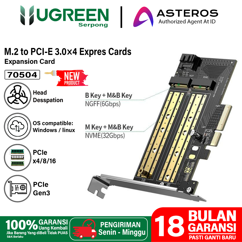 UGREEN M.2 Sata NVMe to PCI-E 3.0 X4 Expansion Card M-Key B-key