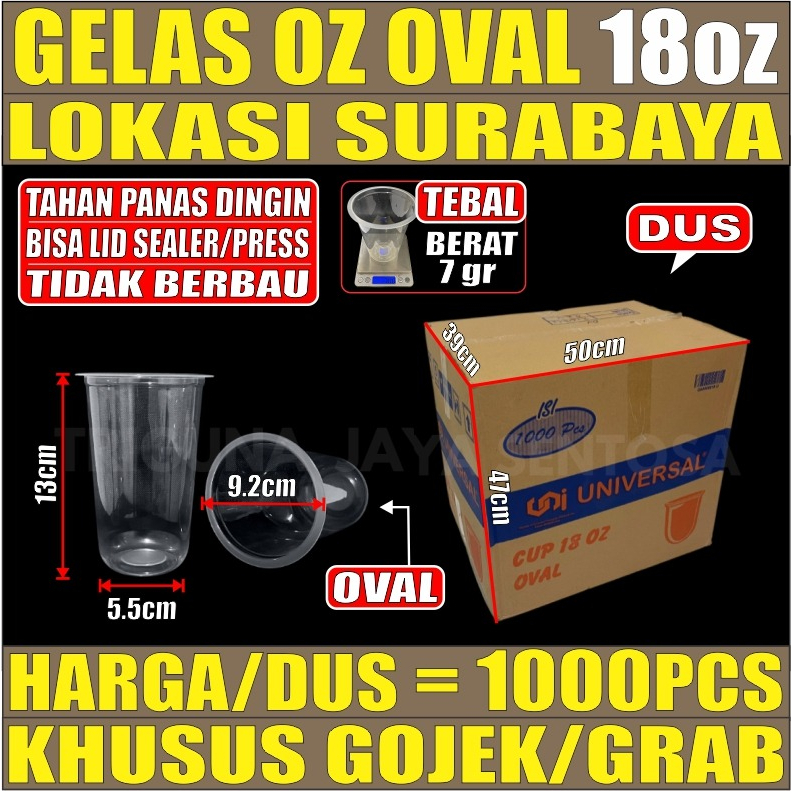 Gelas oz Oval 18oz Bening Cup Plastik Bulat Round Per Dus Murah SBY