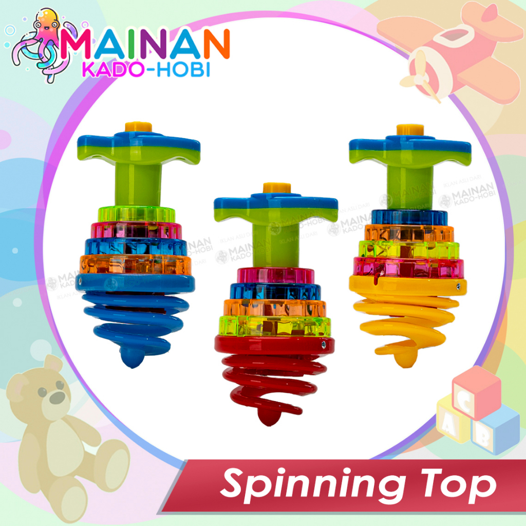 MAINAN SENSORIK ANAK PRESS SPINNING TOP GANGSING SPIRAL LAMPU MUSIK LED