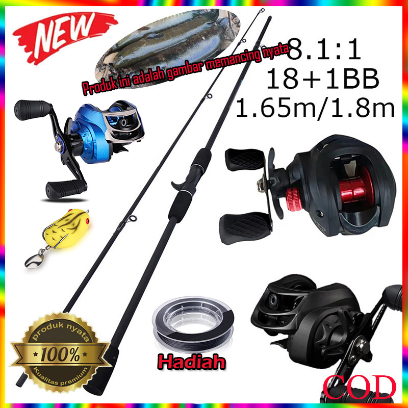 Joran Pancing Set Carbon Baitcasting Fishing Rod Metal Reel Max Drag 8kg Material Berkualitas Ul Ultralight  Fiber Solid 1.65m 1,8 m 1 Joran Pancing 1 Sekotak Kail Ikan Drag 10Kilo Kaku Fiber Solid Kuat  Baitcasting Reel Pancing Casting Pole Gear Gulungan