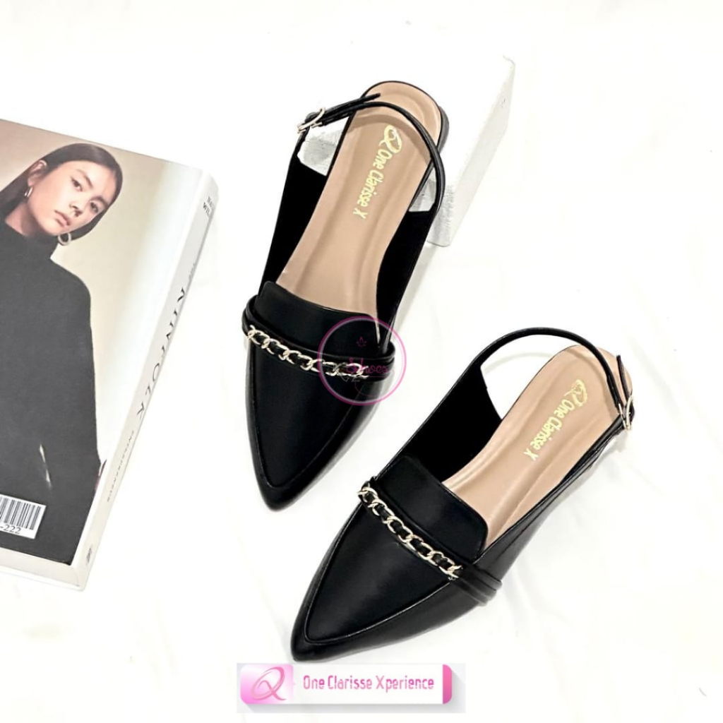 7.7 CLARISSE MANDA Sepatu Heels Wanita Mules Tali Hak 2 CM Slip on Rantai