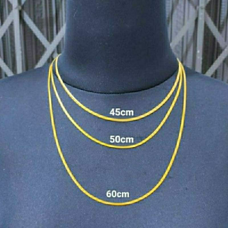 Kalung titanium import pipih/gepeng uk.35/45/60 cm anti karat selamanya