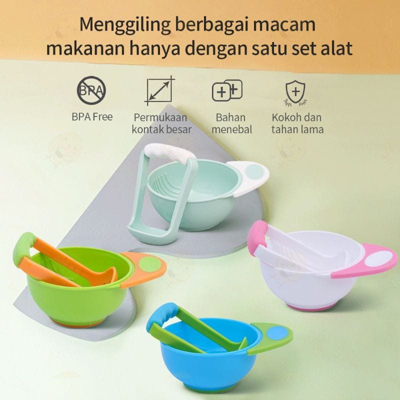 Baby Food Maker / Alat Makan Bayi / Mangkok Mpasi / Grinding Bowl / Food Masher Bowl / Penghalus Makanan MPASI Bayi / parutan mpasi / Set Alat Pembuat Makanan Bayi / Penghalus Makanan Bayi