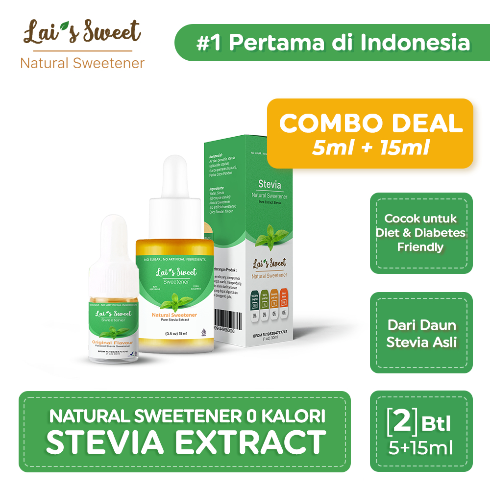 

Lai's Sweet Sweet Stevia Cair Paket 5ML + 15 ML BPOM