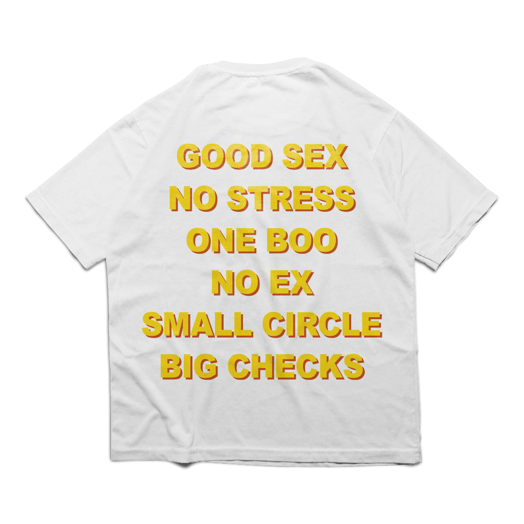 Kaos Tshirt Oversize Good Sex No Stress One Boo No Ex Small Circle Big Checks Black And White - Kuul Indusries