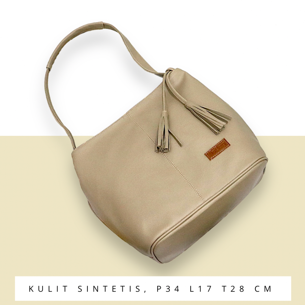 Set Tas Handbag / Bahu Tote Bahan Kulit Imitasi Kapasitas Besar untuk Wanita Totebag Rumbai Gantungan