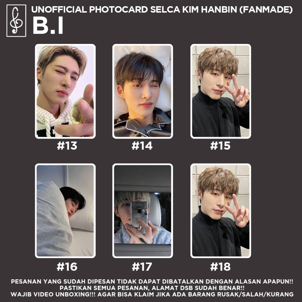 [SELCA B.I] KIM HANBIN BI BOYFRIEND MATERIAL PHOTOCARD  UNOFFICIAL