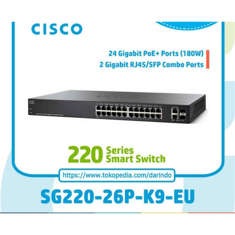 Cisco SG220-26P-K9-EU, 26 Port GigaBit POE Smart Plus Switch