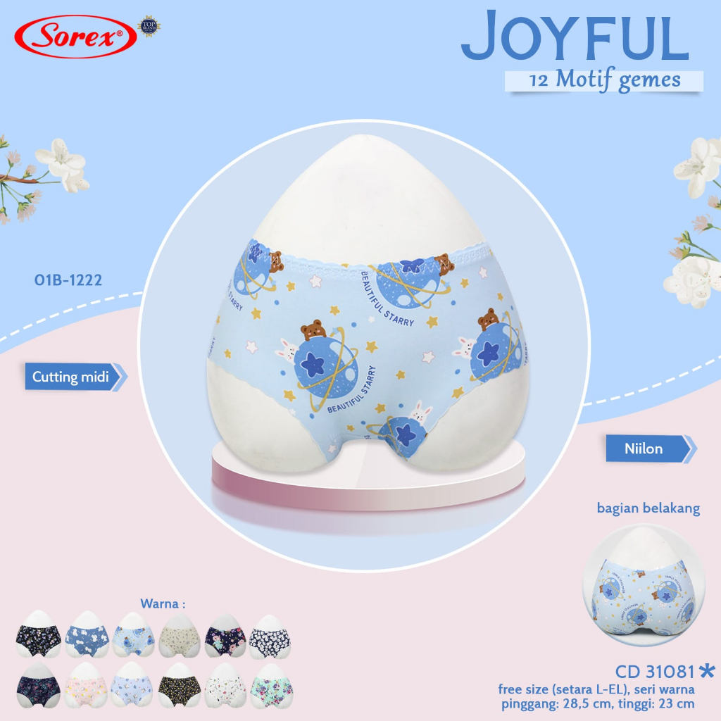 Sorex (1pcs) Celana Dalam Wanita Sorex Cd Motif Joyful Freesize Setara L-EL Seri Warna CD 31081