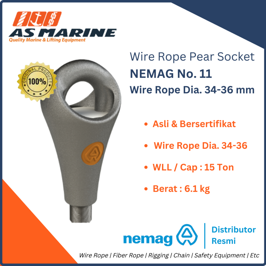 Wire Rope Pear Socket No.11 (Wire Rope Dia. 34–36 mm) WLL 15 Ton NEMAG