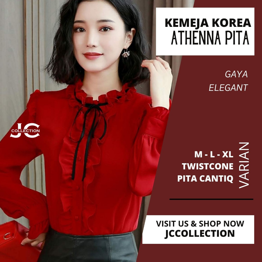 Kemeja Wanita lengan Panjang Variasi Pita Korea Style Atenna - JCCollections