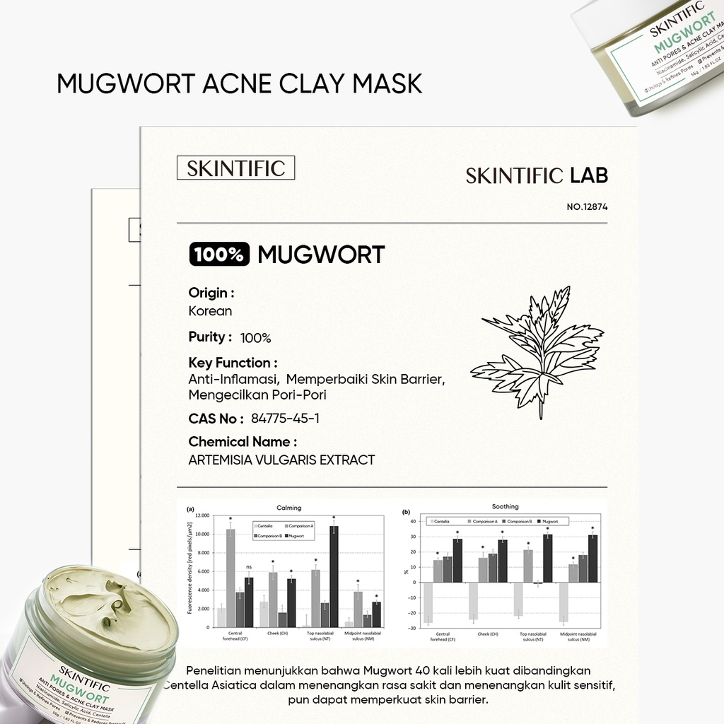 SKINTIFIC Mugwort Acne Clay Mask Jerawat Masker Wajah Masker / Wajah Bubuk Scrub Lulur Badan / Blackhead Remove - SKINTIFIC MUGWORT MASKER