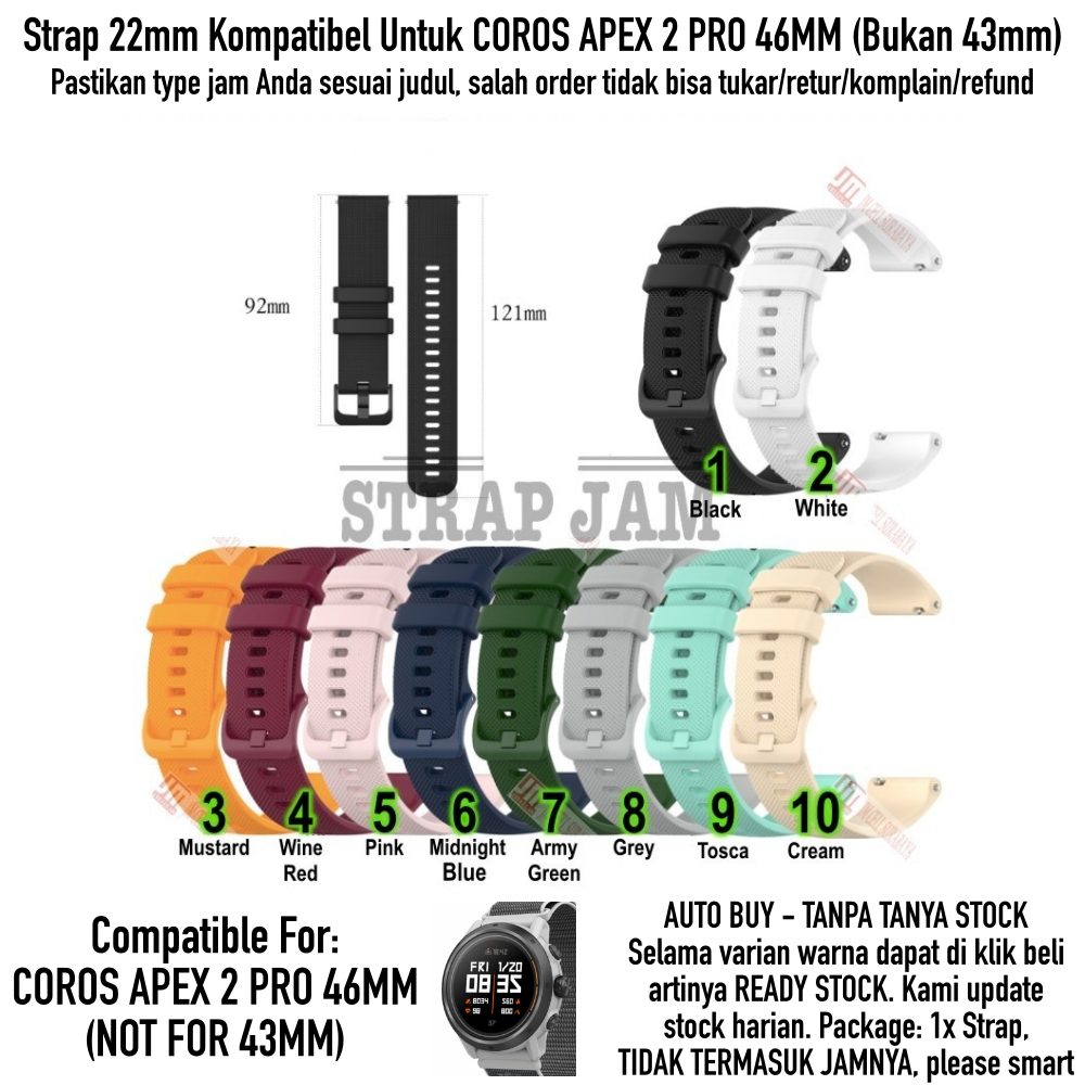 OYE Tali Jam 22mm Strap Coros Apex 2 Pro 46mm - Rubber Silikon Quick Release