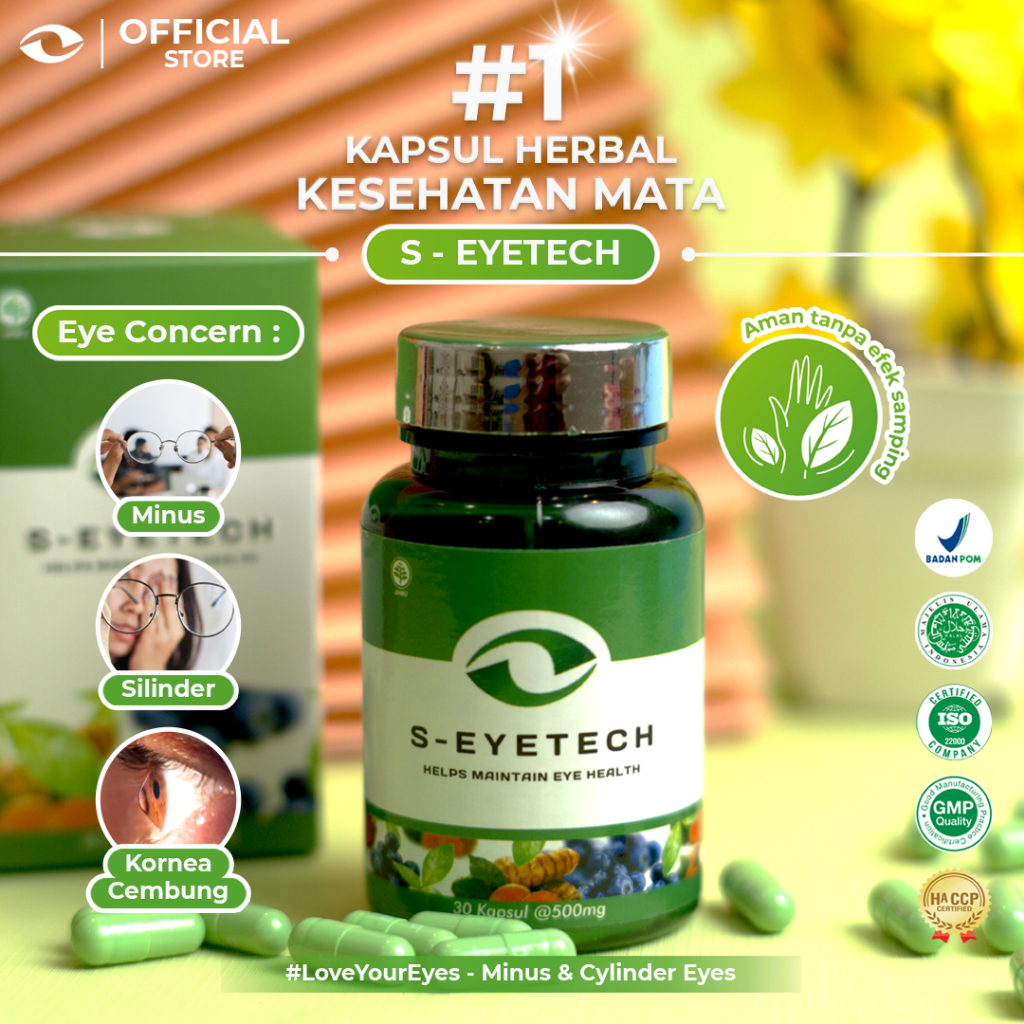 SMART VISION Suplemen Mata Minus, Plus, &amp; Silinder Terbaik - 1 Botol S Vision 30 Kapsul  1 Botol S Eyetech 30 Kapsul