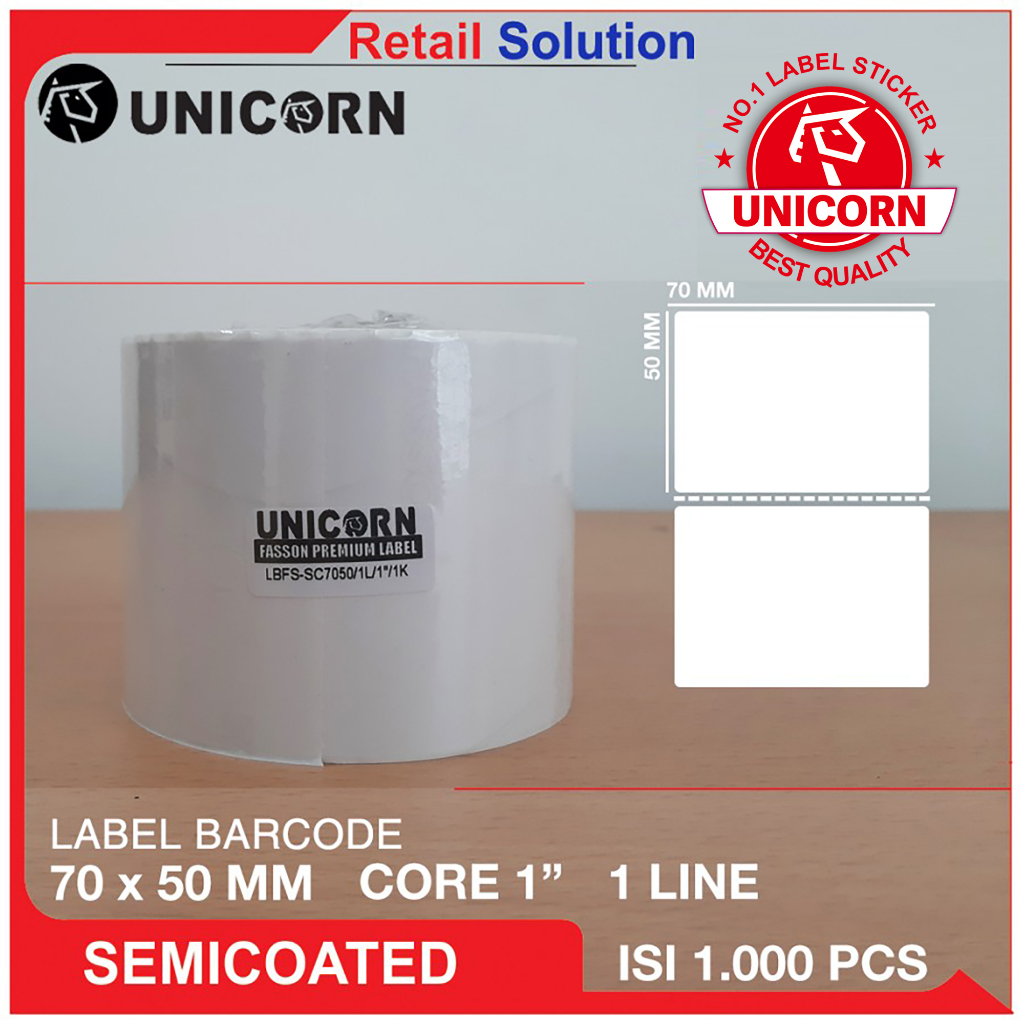 Stiker Label Barcode Semicoat 70x50mm / 70x50 mm / 70 x 50 mm / 7x5CM