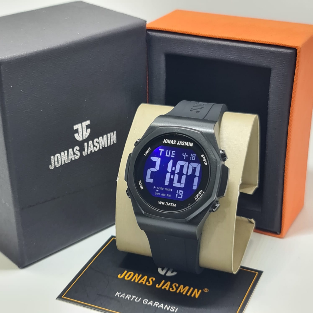 BEST SELLER JAM TANGAN WANITA PRIA JONAS JASMIN C100 TALI RUBBER DIGITAL TANGGAL AKTIF BODY BULAT DM 2.8CM FREE BOX &amp; BATERAI || JAM TANGAN FASHION WANITA PRIA JAM TANGAN CEWEK COWOK MURAH