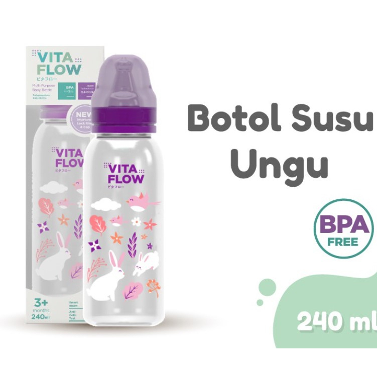 VITAFLOW Botol Susu Multifungsi PP 240ml Dot Size M - Hijau dan Ungu