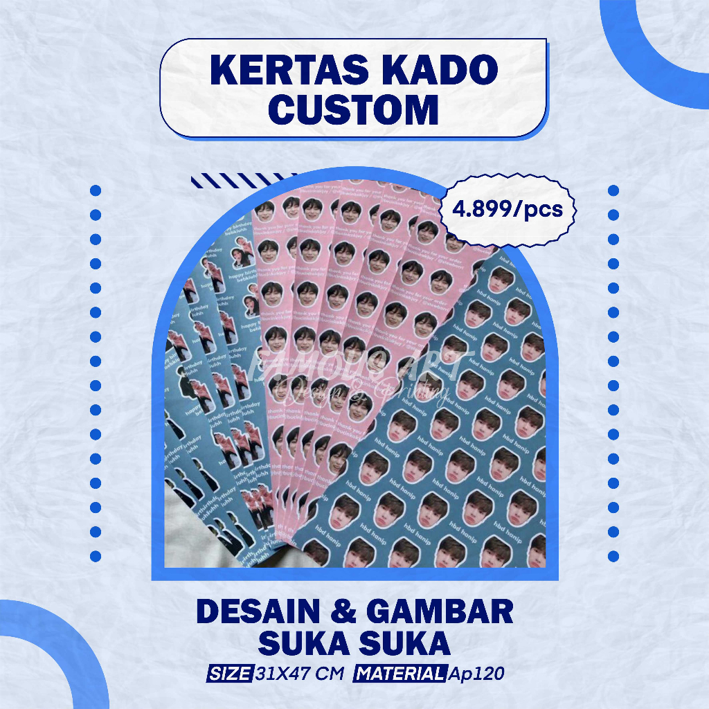 

CETAK KERTAS KADO CUSTOM WAJAH AYANG KPOP FOTO TULISAN ESTETIK KERTAS KADO AESTHETIC MURAH KERTAS KADO CUSTOM WAJAH