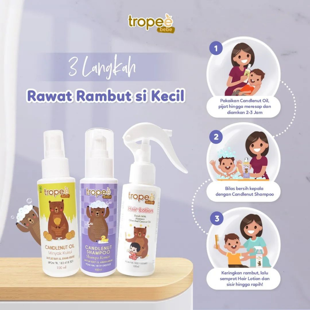 Tropee Bebe - Paket Minyak &amp; Shampo Kemiri &amp; Lotion Rambut 100ml sampo