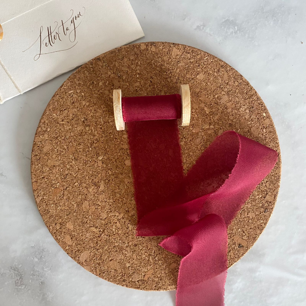 

Ribbon in SILK CHERRY RED - wedding ribbon / calligraphy ribbon / vows ribbon / pita buket / vow