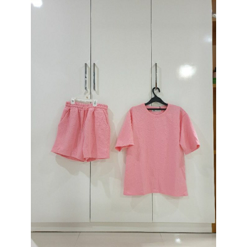 Baju celana pendek one set setelan wanita pink Barbie