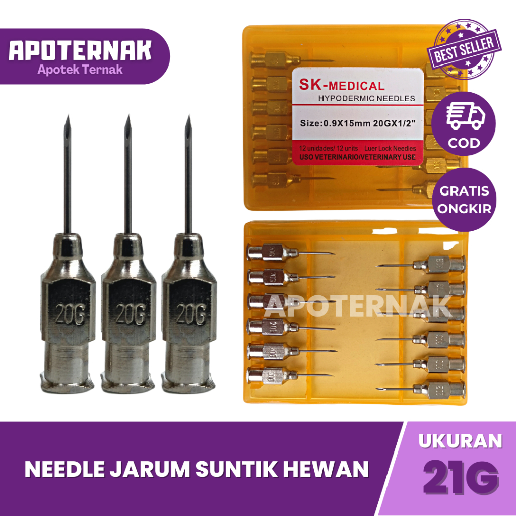 1 PACK JARUM SUNTIK HEWAN isi 10 pcs dan 12 pcs Ukuran Lengkap | Needle | Jarum Suntik Hewan Sapi, Kambing, Kuda, Babi, Anjing, Kucing, Ayam, Unggas, dll | Needle JARUM 7G 9G 12G 14G 16G 17G 18G 20G 21G 22G