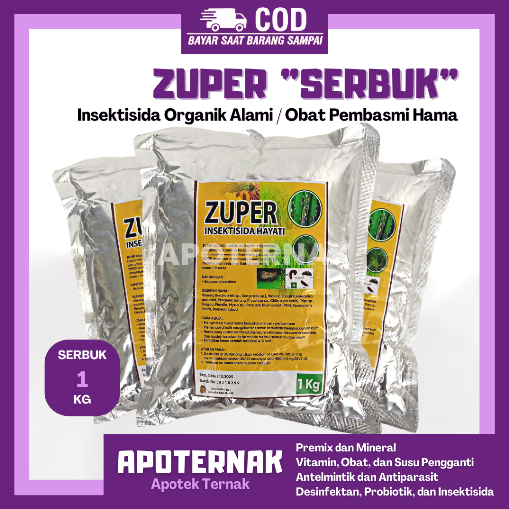 Insektisida ZUPER Bubuk 1 Kg | Insektisida Organik - Insektisida Hayati - Pembasmi Hama Pertanian - Insektisida Alami | ZUPER Serbuk 1 kg