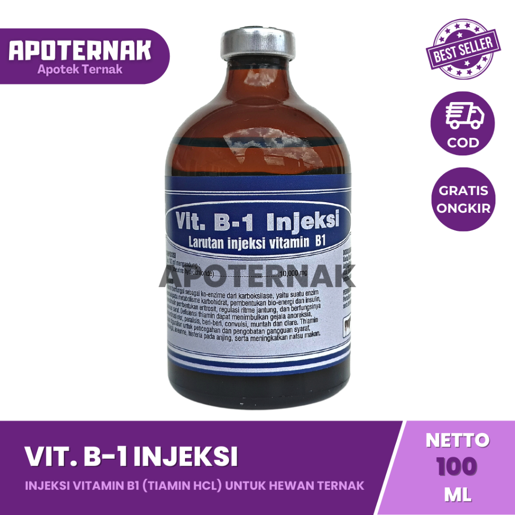 Vitamin B1 Injeksi 100 ml | Vitamin Untuk Pertumbuhan &amp; Nafsu Makan Hewan | Vit B1 Hewan | Vitamin B1 Hewan | Seperti B1 Wonder