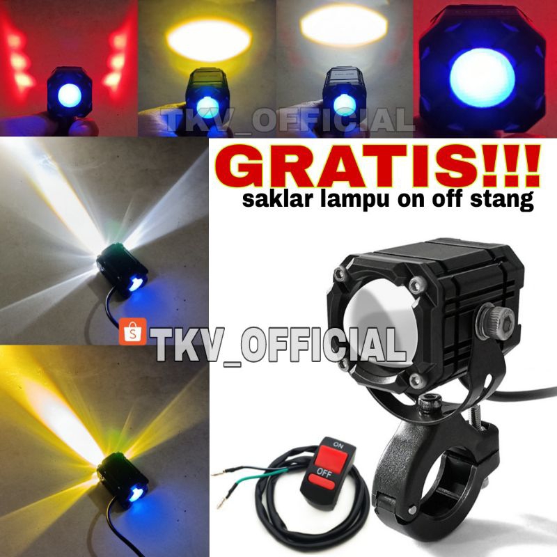 Lampu Sorot Laser Led Kuning Putih HI LOW / Lampu Tembak Sorot Motor Led Laser Senja Devil / Lampu L