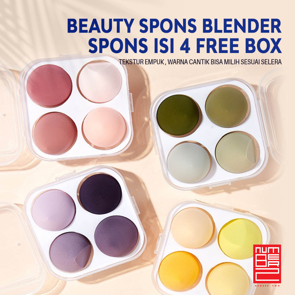 Sponge spons make up lembut empuk beauty blender foundation water wash bedak muka with case toples kotak plastik set isi 4 wash original lucu cute rekomendasi