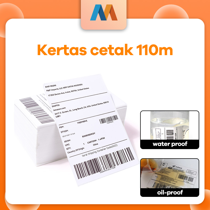 【Mukava】110mm Themal Label Paper 100*150*500pcs Barcode 1 Line kertas sticker thermal waterproof oilproof wearproof