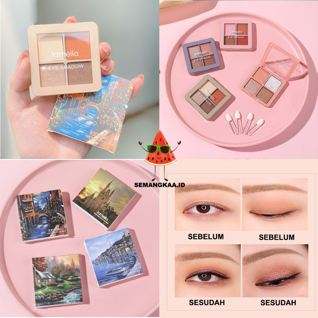 LAMEILA Eyeshadow Palette 4 Warna Matte Gliter Korea Free Kuas