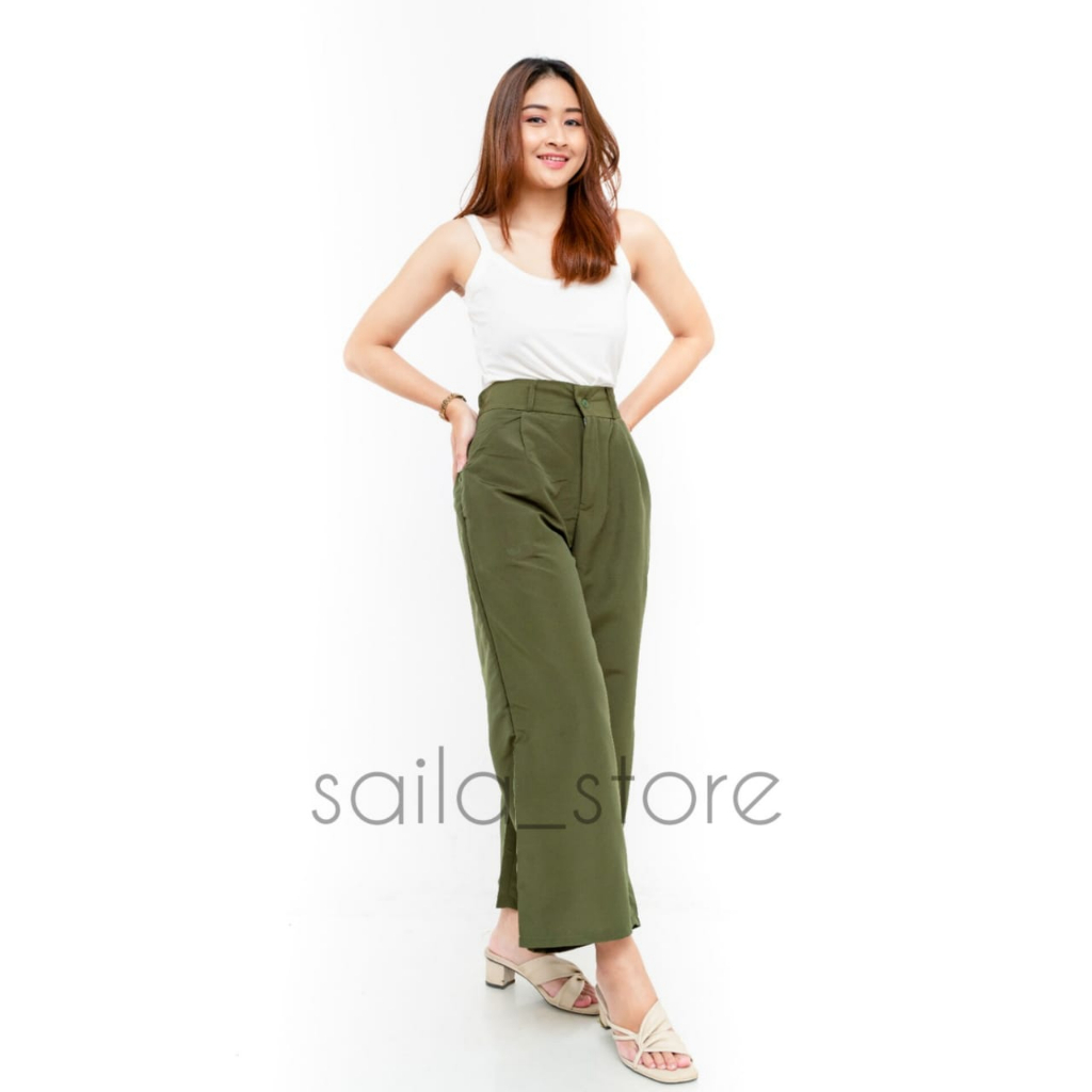 PANTS KULOT KATUN HIGHWAIST RESLETING KANCING DEPAN CELAANA KANTOR CELANA KERJA CELANA WANITA