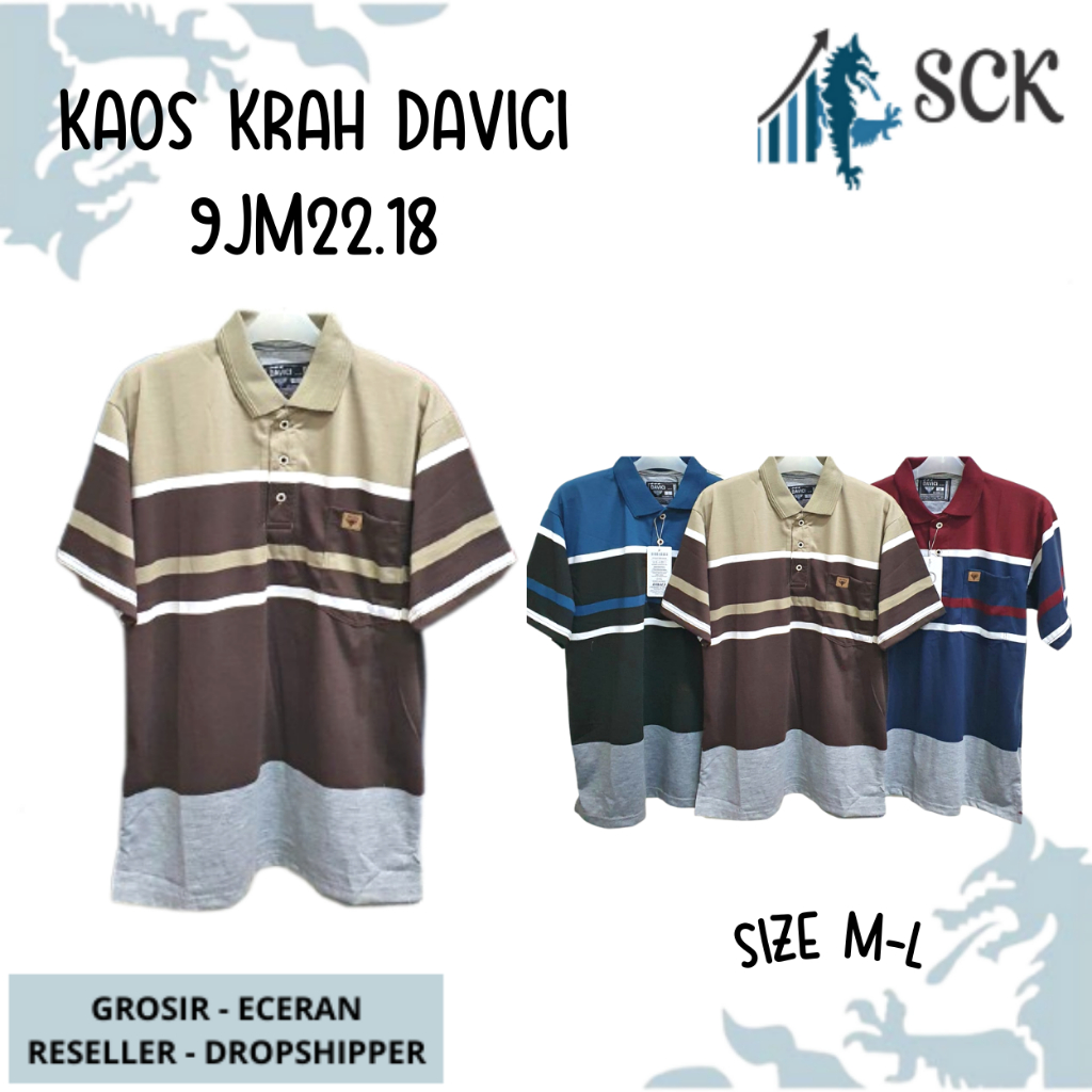 Kaos Kerah Pria DAVICI 2232 2218 2204 2238 Motif Salur Kombinasi Halus ukuran Standar / Baju Cowok Size M-L - sckmenwear GROSIR