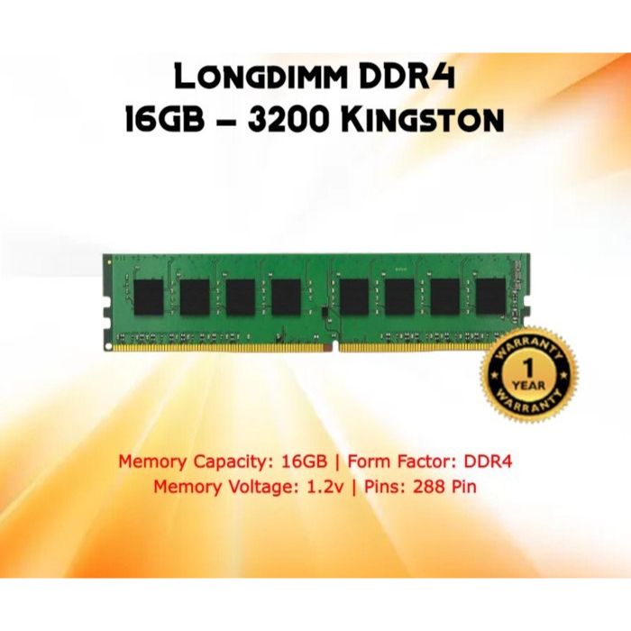 Kingston RAM PC Longdimm 16GB DDR4 3200Mhz