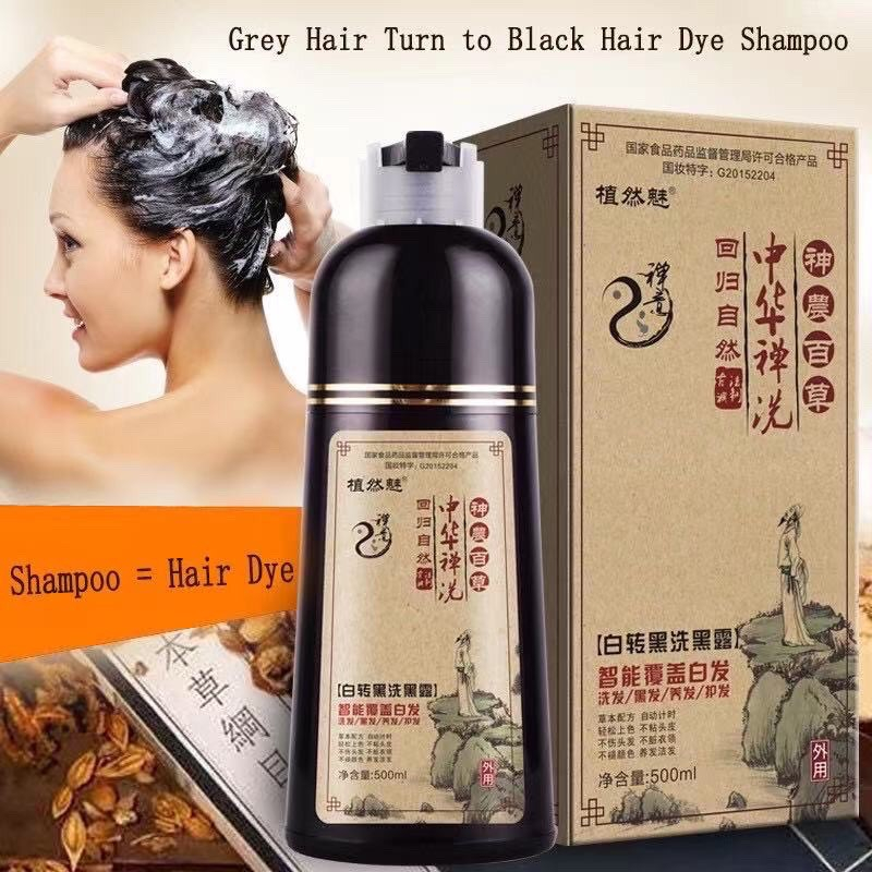 ZHI RAN MEI Shampoo Pewarna Rambut Instan Hair Dye Shampoo (Dengan Hasi Pewarnaan Permanen) Shampo Semir Penutup uban -Shampo Perbaikan Herbal Alami 500ml