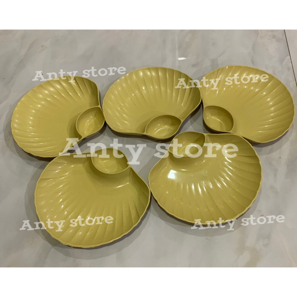 piring plastik motif kerang 2in1 wadah tempat makanan cabe snack serbaguna