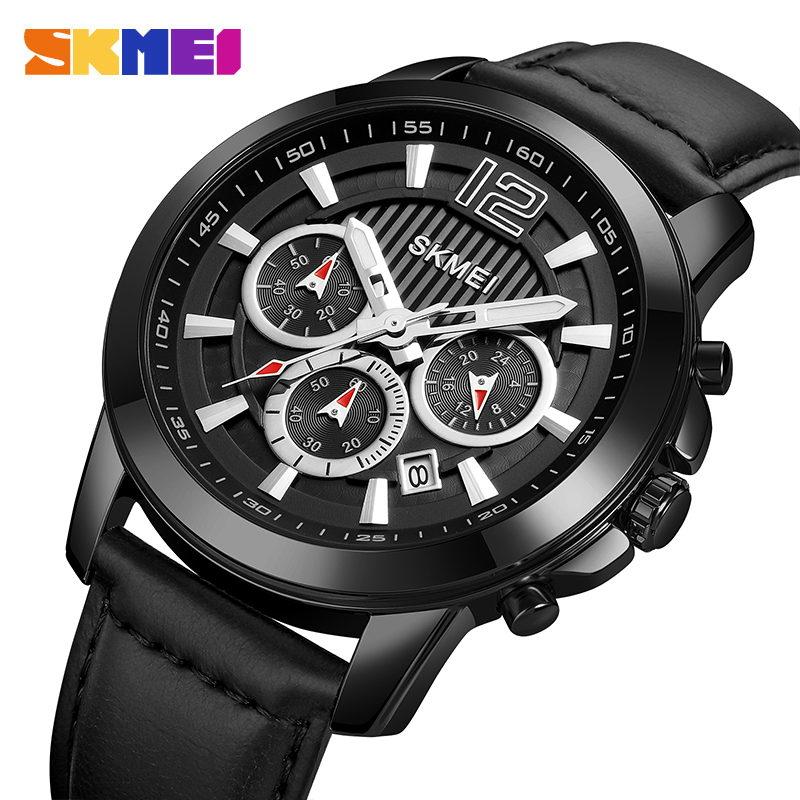 SKMEI 1989 Jam Tangan Pria Analog Chrono Leather WATCHKITE WKOS