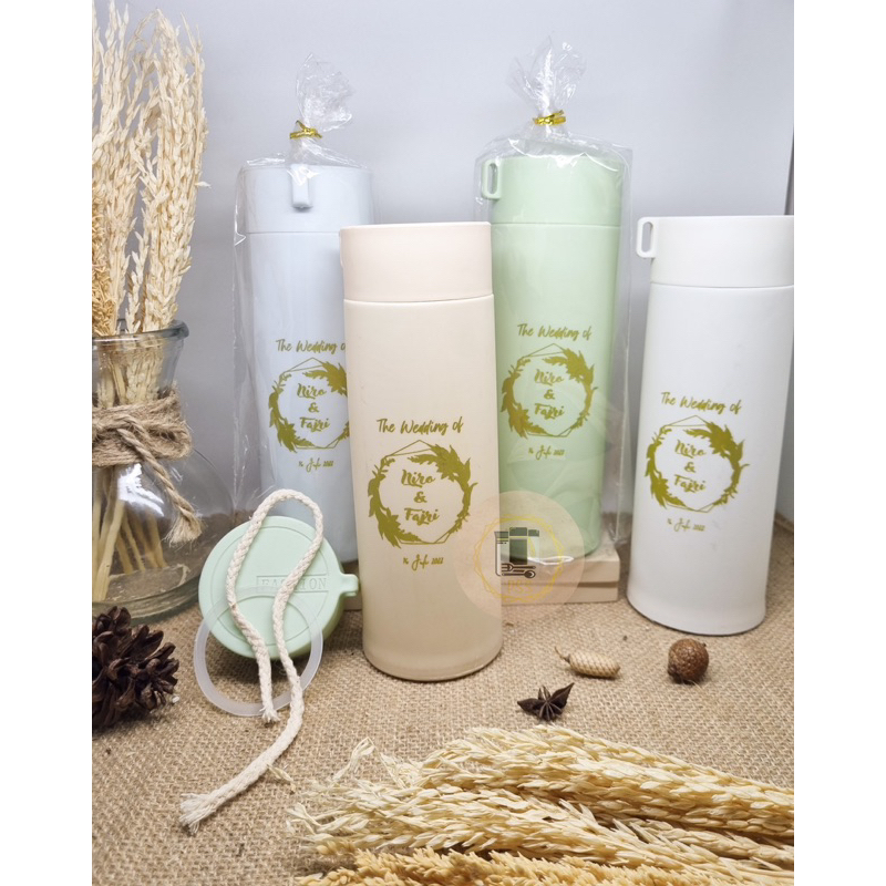 Botol Minum Kaca Kaktus + Sablon + Plastik Souvenir Nikah Promosi Grosir Termurah