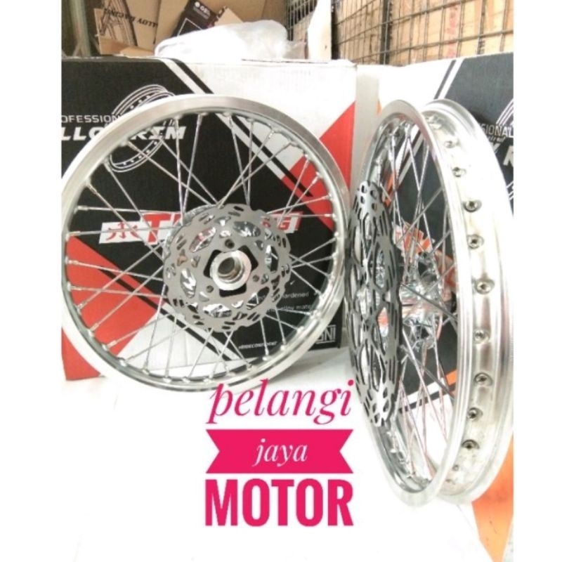 Sepaket Velg Tk  Ukuran 140 - 140 Motor Satria fu - Velg Tromol Jari Bonus cakram Dan Stell Jari