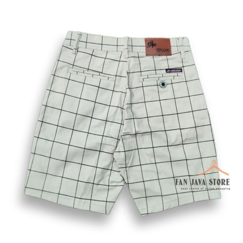 Celana Tartan kotak Pendek Cream Melar Printing Premium Size 28-38 Slim fit
