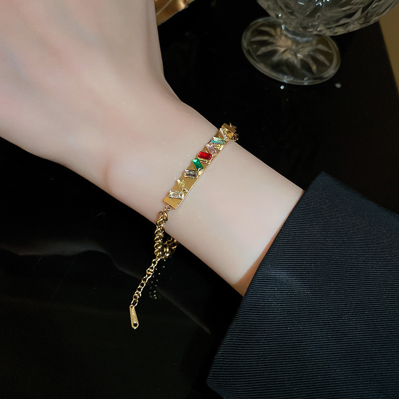 Gelang tangan plat zircon warna titanium anti karat harga grosir bisa cod