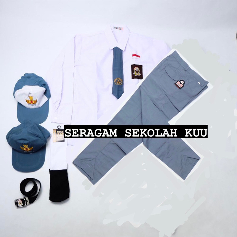 Setelan Super Lengkap Seragam Sekolah SMA LAKI BAJU PANJANG CELANA PANJANG Cowok