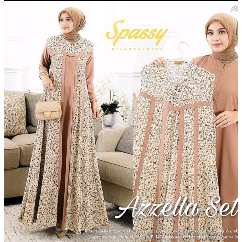 Azzela set gamis cantik terbaru 2in1 polos dan cardy